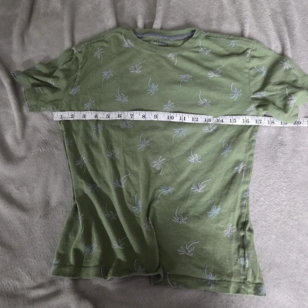 Old Navy Boys Size Large Short Sleeve Crew Neck T Shirt Green Plam Tree Print